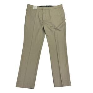 Kenneth Cole Mens Slim Fit Stretch Flat Front Dress Pants Oatmeal Brown 38x32